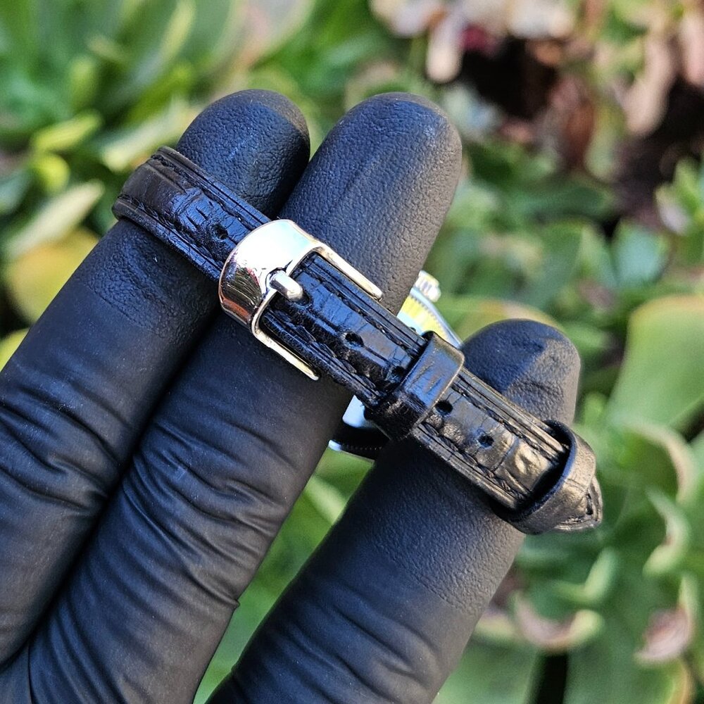 (sale) Rolex Ladies 24mm OP 6619 Steel On Black Leather Strap - Picture 7 of 13